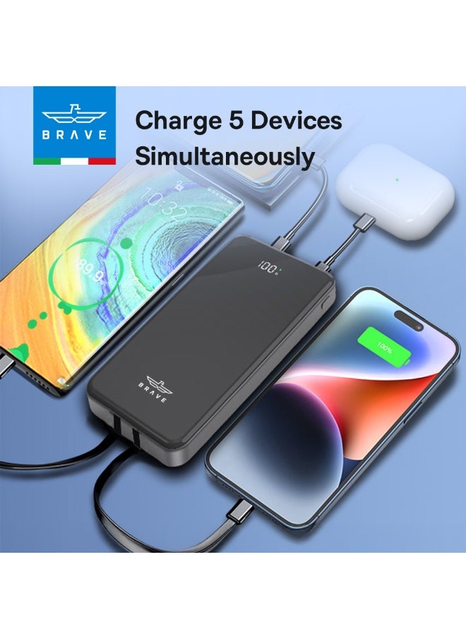 Brave - 12000mAh Portable Power Bank, 22.5W Fast Charging, Compact Power Bank with Built-in USB-C and Lightning Cables, External Battery with LED Digital Display, Compact and Lightweight Design, Compatible with iPhone, Android, Samsung, iPad, Google Pixel, LG, and Supports Multiple Devices Simultaneously Charging - Image 1