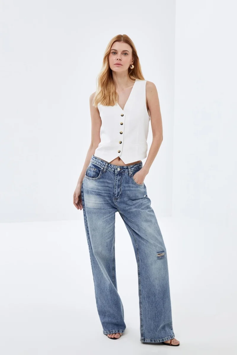 Pieces Of Melon Blue Low Waist Loose Fit Jeans