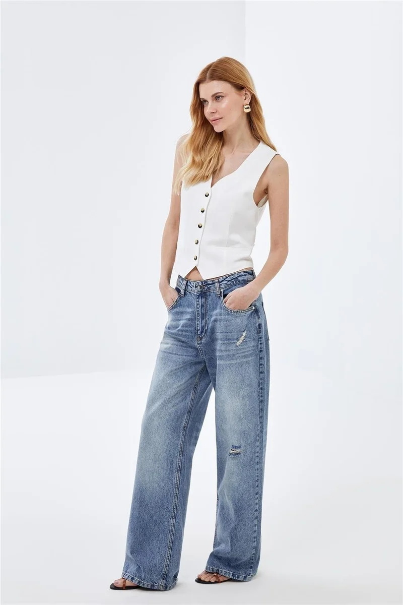 Pieces Of Melon Blue Low Waist Loose Fit Jeans