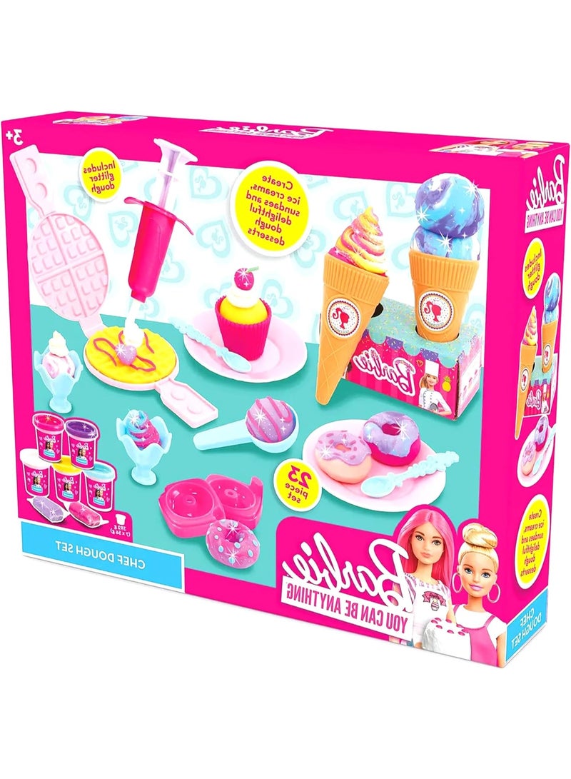 Barbie I Can Be A Chef Dough Set – 23-Piece Pretend Play Kitchen Modeling Toy with Glitter Dough & Serveware Molds (Ages 3+) - Image 1