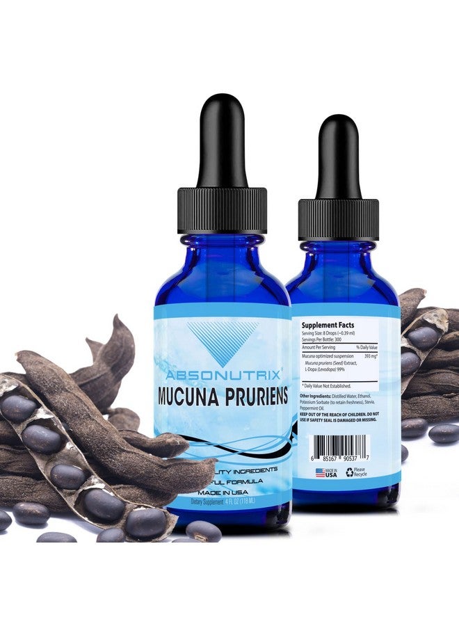 Absonutrix Mucuna Pruriens 393mg, 4 Oz Liquid, 300 Servings, Made in USA, Quick Absorption, Quality Potent Ingredients, Third-Party Tested, Non-GMO, GMP Certified, Cruelty-Free Products - Image 1