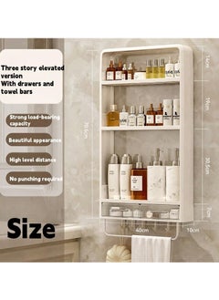 Hihonor 3 Tier Bathroom Kitchen Wall Mounted Shelves Rack with Hooks Towel Bar Wall Storage Cabinet,White Kitchen Wall Organizer, No-Trace No Drilling Spice Rack Cosmetic Organiser for Bathroom Kitchen  - Image 2
