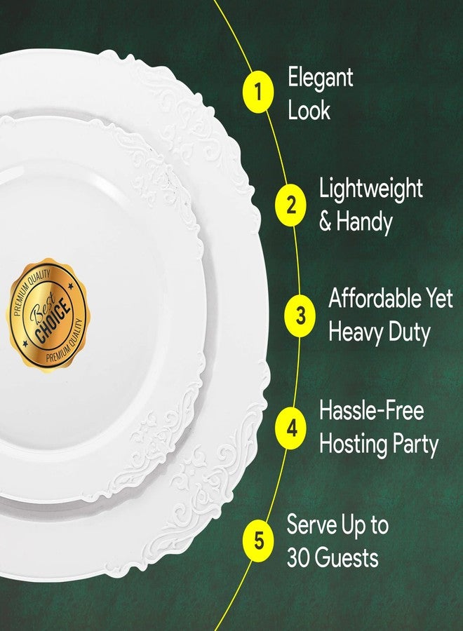 Zlion 60 Piece White Disposable Plate Set - Elegant Plastic Dinnerware for Parties, Weddings, Birthdays & Baby Showers - Includes 30X 10.25 inch Main Course Plates & 30X 7.5 inch Dessert Plates - Image 4