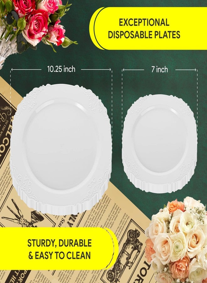 Zlion 60 Piece White Disposable Plate Set - Elegant Plastic Dinnerware for Parties, Weddings, Birthdays & Baby Showers - Includes 30X 10.25 inch Main Course Plates & 30X 7.5 inch Dessert Plates - Image 3