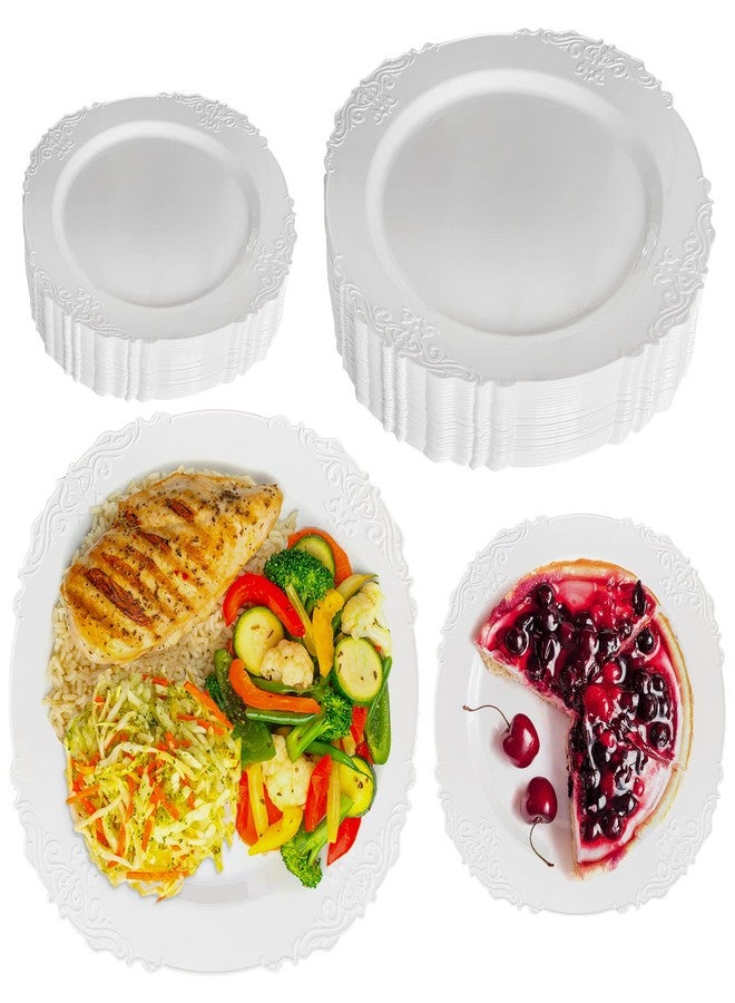Zlion 60 Piece White Disposable Plate Set - Elegant Plastic Dinnerware for Parties, Weddings, Birthdays & Baby Showers - Includes 30X 10.25 inch Main Course Plates & 30X 7.5 inch Dessert Plates - Image 2