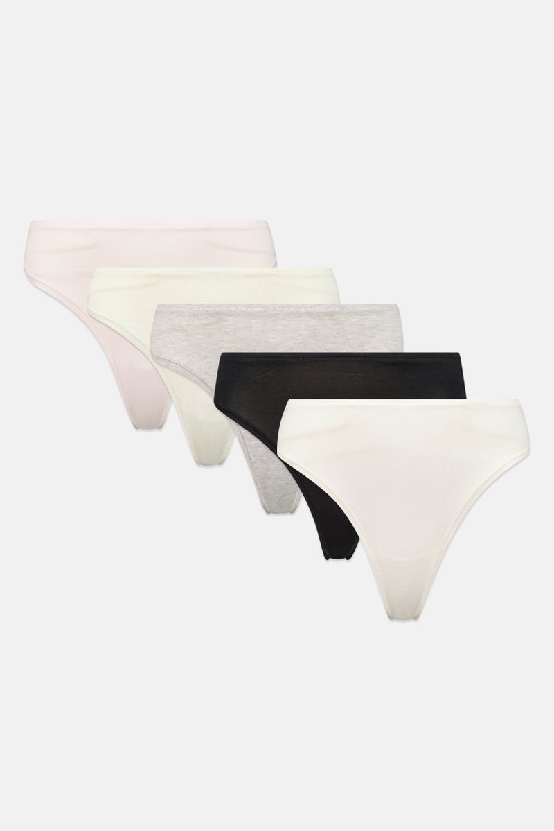 Rene Rofe Women 5 Pieces Plain Thong Panties, Multicolor - Image 3