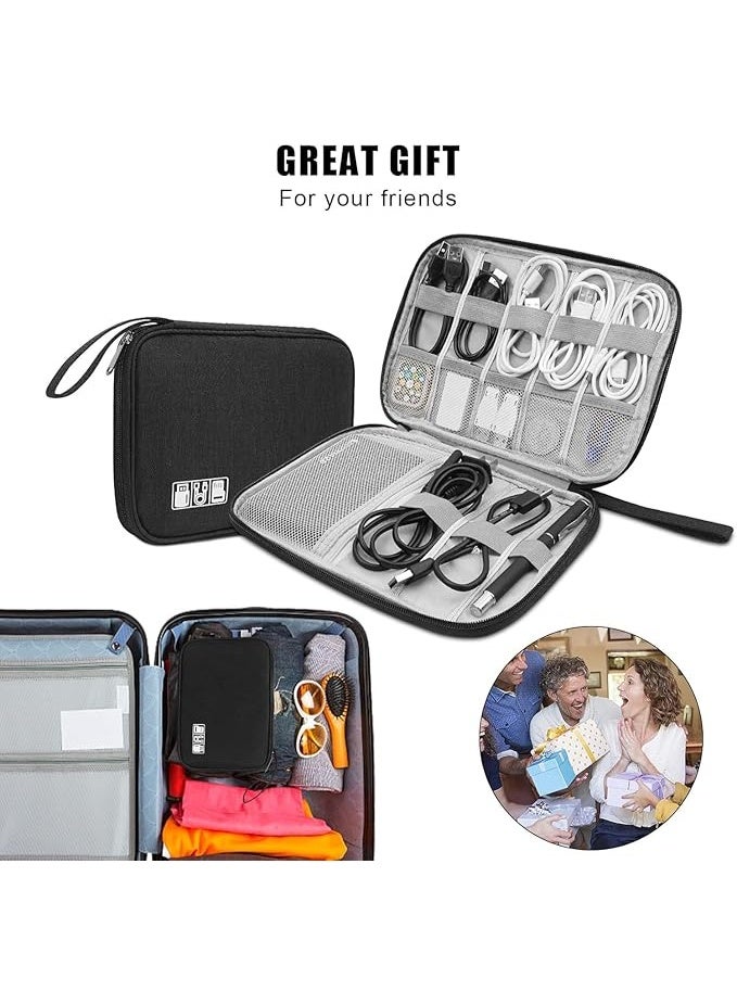 Electronics Accessories Organizer Bag, Travel Cable Organiser Bag, Universal Carry Travel Gadget Bag for USB Cable Drive, SD Card, Charger Hard Disk (Black) - Image 2