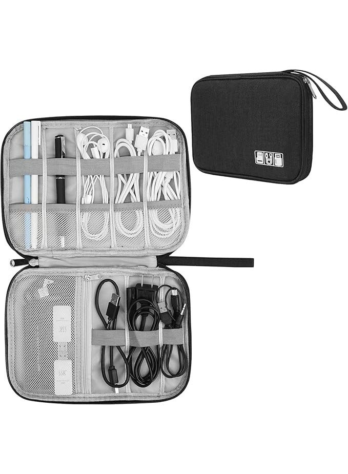 Electronics Accessories Organizer Bag, Travel Cable Organiser Bag, Universal Carry Travel Gadget Bag for USB Cable Drive, SD Card, Charger Hard Disk (Black) - Image 1