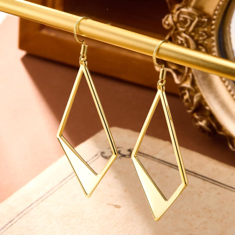 ALEXCRAFT Gold Dangle Earrings for Women Trendy Lightweight Statement Rhombus Drop Earrings Gold Plated Hypoallergenic Geometric Leverback Hook Earing - Image 2