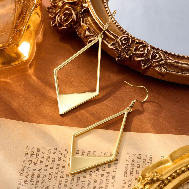 ALEXCRAFT Gold Dangle Earrings for Women Trendy Lightweight Statement Rhombus Drop Earrings Gold Plated Hypoallergenic Geometric Leverback Hook Earing - Image 5
