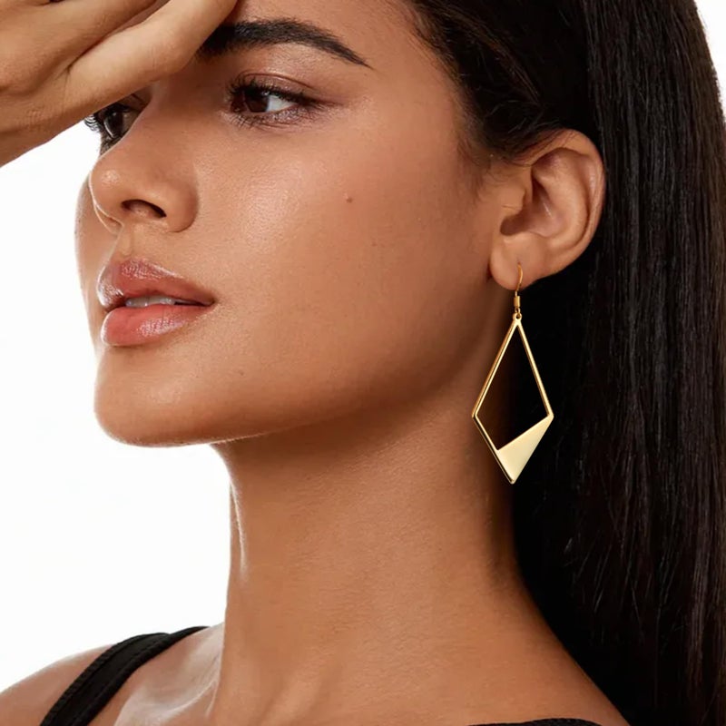 ALEXCRAFT Gold Dangle Earrings for Women Trendy Lightweight Statement Rhombus Drop Earrings Gold Plated Hypoallergenic Geometric Leverback Hook Earing - Image 4