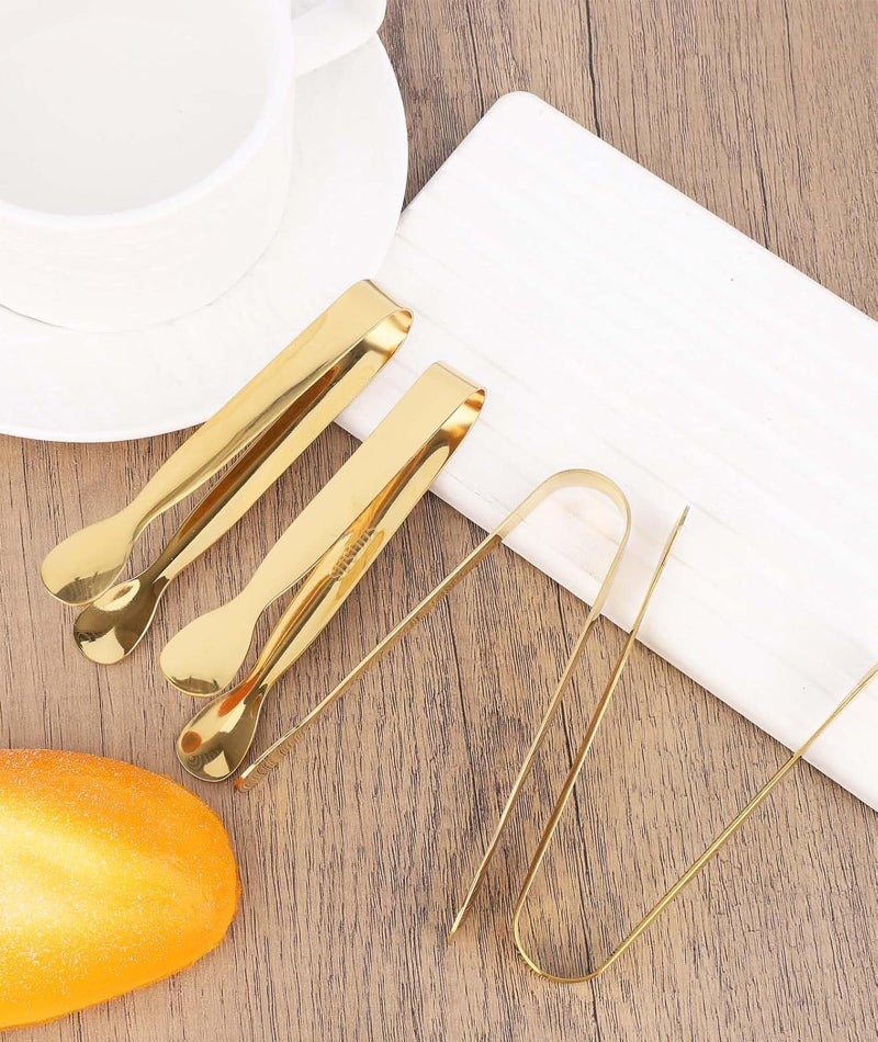 KalamkariX 6 Pcs Gold Stainless Steel Kitchen Tongs, Small Tongs for Serving, Tongs for Kitchen, Serving Tongs for Snacks, Ice Tongs for Tea Party, Coffee, Desserts, Appetizers, Snacks - Image 3