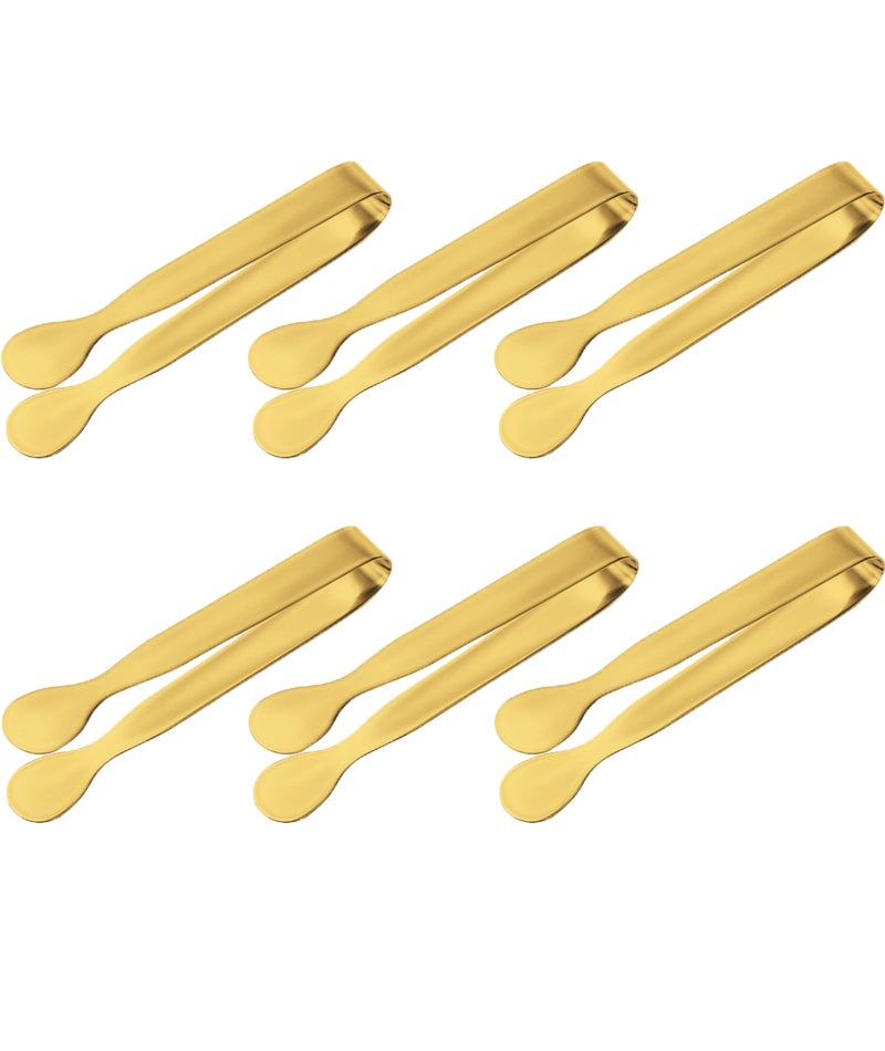 KalamkariX 6 Pcs Gold Stainless Steel Kitchen Tongs, Small Tongs for Serving, Tongs for Kitchen, Serving Tongs for Snacks, Ice Tongs for Tea Party, Coffee, Desserts, Appetizers, Snacks - Image 1