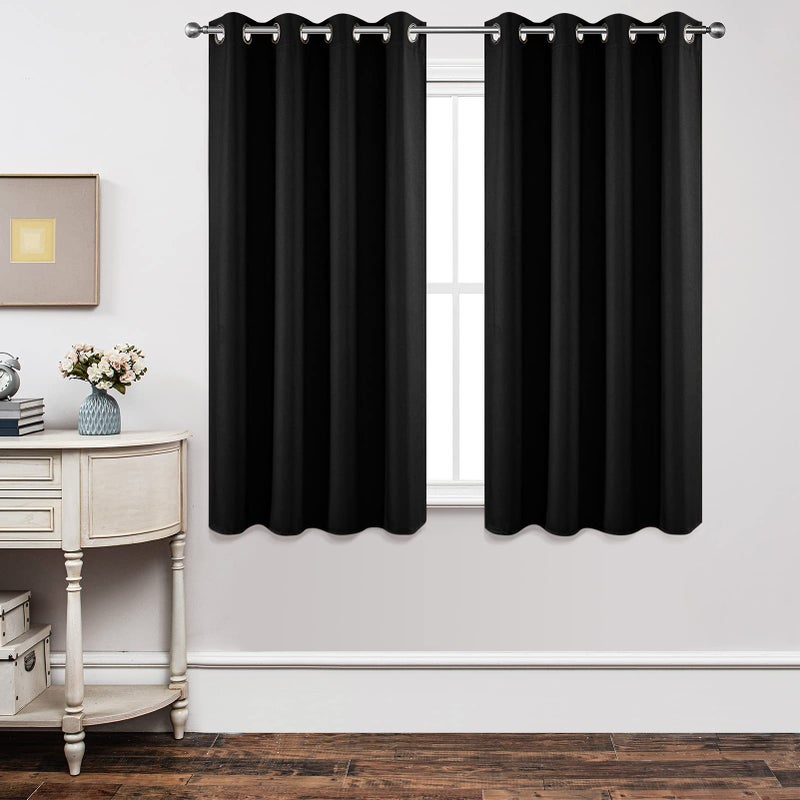 Joydeco Blackout Curtains 63 Inch Length 2 Panels Set Thermal Insulated Long Curtains Drapes 2 Burg Room Darkening Grommet Drapes for Living Room Bedroom Window W52 x L63 Inch Black