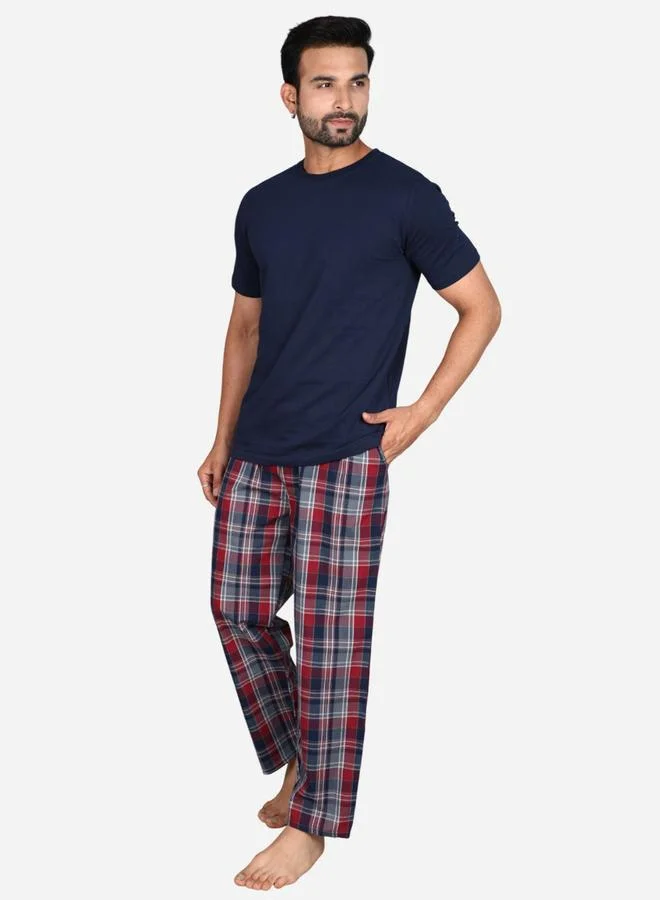 victor and jane Victor and Jane Solid Short Sleeve T-Shirt and Checked Pyjama Set