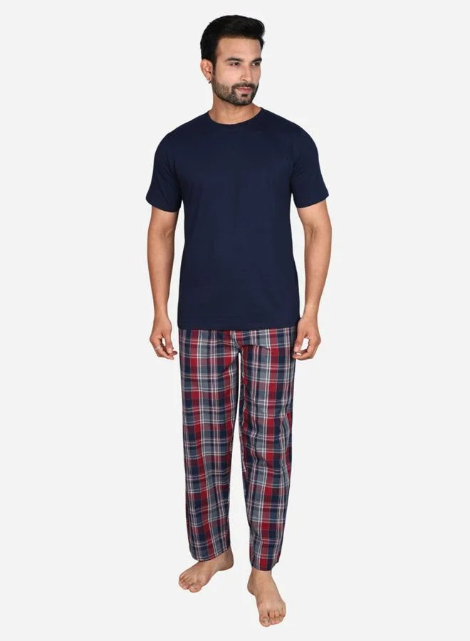 victor and jane Victor and Jane Solid Short Sleeve T-Shirt and Checked Pyjama Set