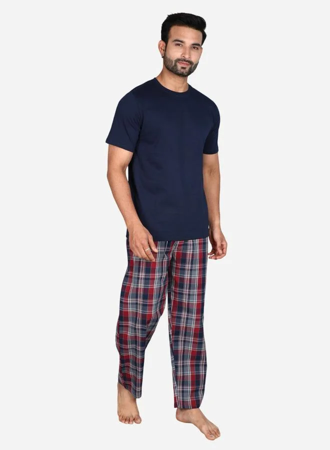 victor and jane Victor and Jane Solid Short Sleeve T-Shirt and Checked Pyjama Set