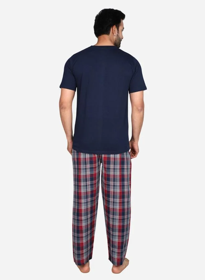 victor and jane Victor and Jane Solid Short Sleeve T-Shirt and Checked Pyjama Set