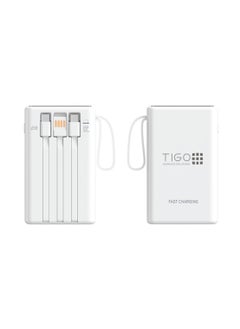 T I G O Super Fast Charging Portable 10000mAh 22.5W Power Bank with 3 built-in Charging Cables, USB C battery pack, LED display Compatible with iPhone 16 15 14 Samsung Galaxy Google Pixel Android Tablet White  - Image 1