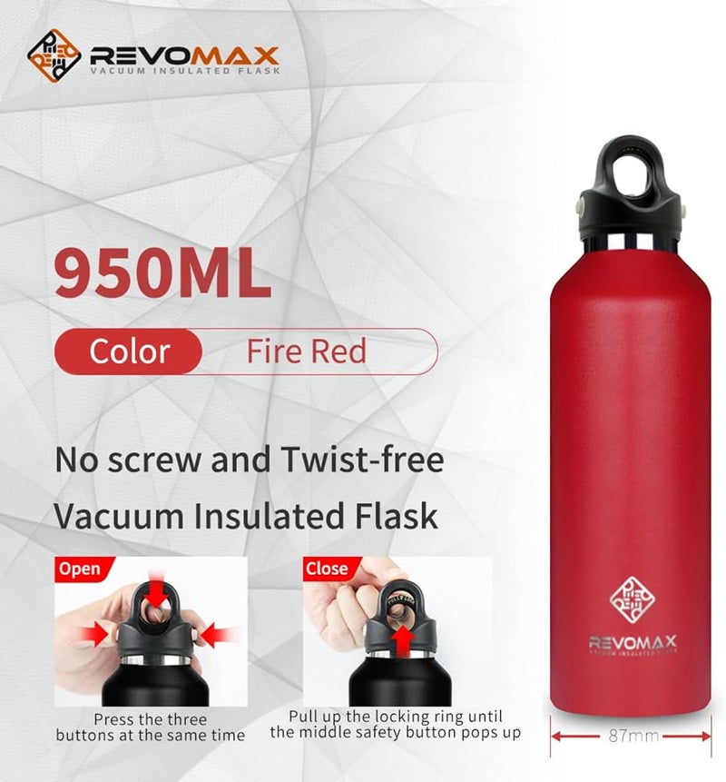 Revomax Double Walled Vacuum Insulated Water Bottle, Copper Plated, Insulated Thermos Flask, Twist-Free Cap, 18/8 Stainless Steel, BPA-free, Phthalate-free, No Flavour-Staining - Image 1