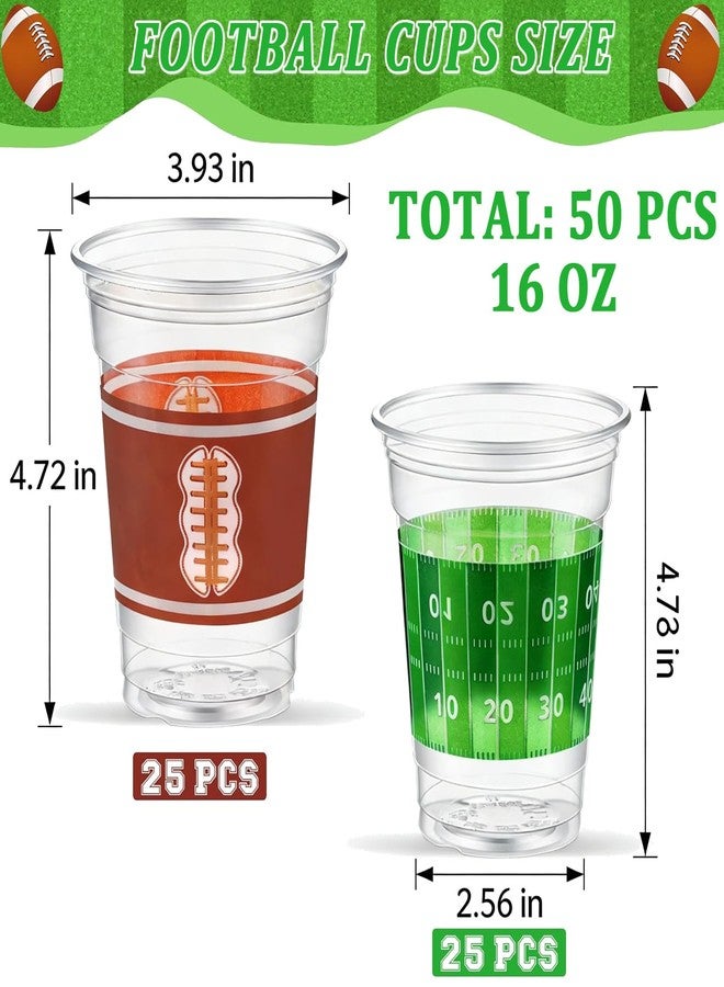 Taeku Football Party Cups, 16oz Disposable Plastic Cups for Game Day & Tailgate Events, Durable Clear Drinking Cups for Sports Theme Birthday & Football Party Decorations (50 Pack) - Image 2