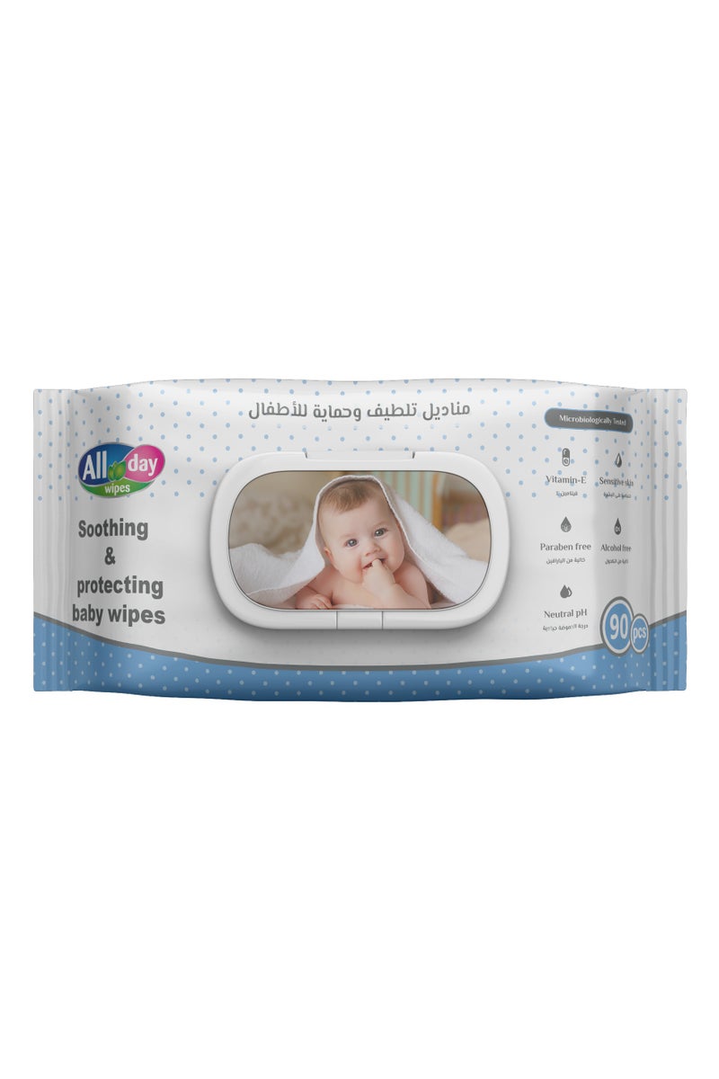 All day wipes All Day Soothing & Protecting Baby Wet Wipes Blue-90 Count Infused with High Water Concentration, Aloe Vera to Calm and Protect Delicate Skin. - Image 1