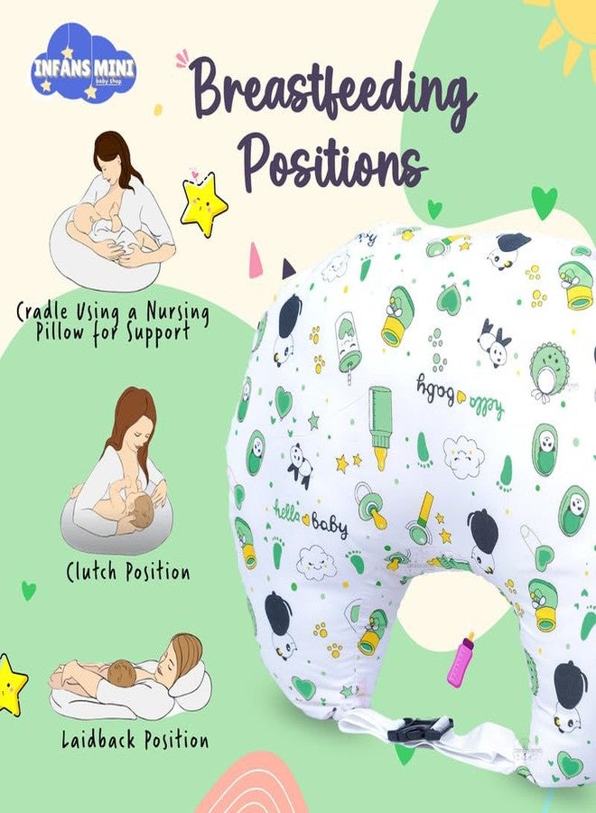 Infans Mini وسادة رضاعة صغيرة للأطفال من إنفانس، مصنوعة من القطن | وسادة رضاعة محمولة وقابلة للتعديل للأمهات | وسادة رضاعة للأم والطفل حديث الولادة (لون أخضر باندا) - Image 3