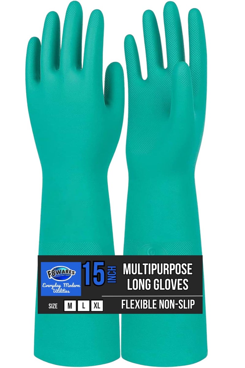 F8WARES 15 Inches long Heavy-Duty Chemical Acid Resistant Nitrile Gloves/Rubber Hand Gloves for Industrial Safety Construction Gardening Kitchen Cleaning Dish Washing Gloves (XL Pack of 1) - Image 1