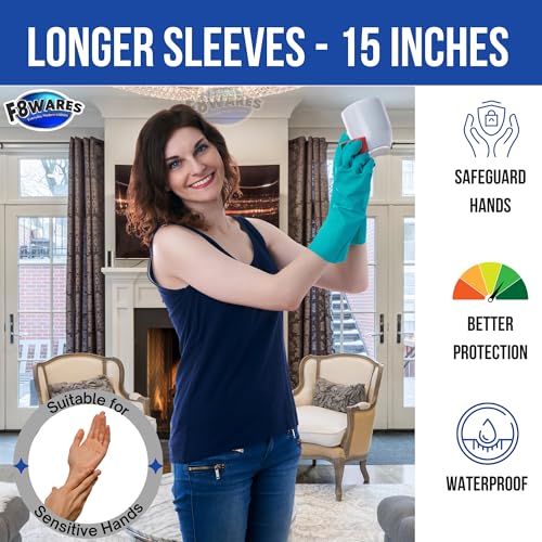 F8WARES 15 Inches long Heavy-Duty Chemical Acid Resistant Nitrile Gloves/Rubber Hand Gloves for Industrial Safety Construction Gardening Kitchen Cleaning Dish Washing Gloves (XL Pack of 1) - Image 4