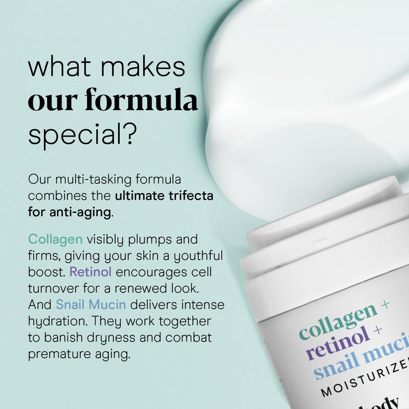 Baebody مرطب وجه باي بودي بالكولاجين والريتينول ومخاط الحلزون مع حمض الهيالورونيك، كريم مضاد للشيخوخة لخطوط الوجه الدقيقة والتجاعيد، كريم مضاد للتجاعيد للوجه (1.7 أونصة سائلة) - Image 3