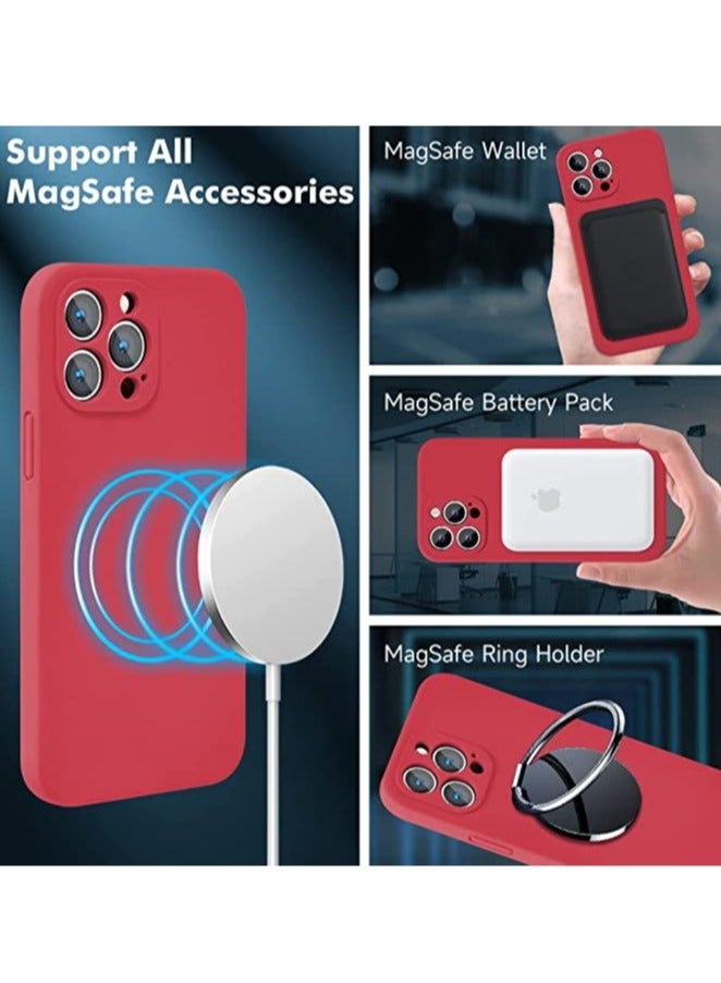 إلترازون iPhone 14 Pro Max + 2 Pack Tempered Glass Screen Protector Magsafe Case Silicone Phone Case with Microfiber Lining for iPhone 14 Pro Max 6.7 inch 2022,Red - Image 2