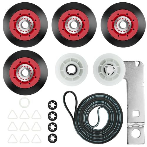 Pulluty 4392067 Dryer Parts Includes WPW10314173 Drum Roller&W10837240 Dryer Idler Pulley for Maytag dryer parts whirlpool dryer parts Kenmore Elite Dryer Parts,661570V Dryer Belt(one year warranty) - Image 1