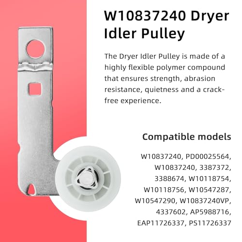 Pulluty 4392067 Dryer Parts Includes WPW10314173 Drum Roller&W10837240 Dryer Idler Pulley for Maytag dryer parts whirlpool dryer parts Kenmore Elite Dryer Parts,661570V Dryer Belt(one year warranty) - Image 5