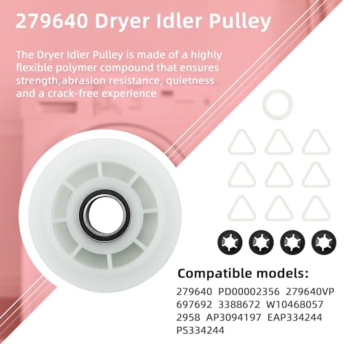 Pulluty 4392067 Dryer Parts Includes WPW10314173 Drum Roller&W10837240 Dryer Idler Pulley for Maytag dryer parts whirlpool dryer parts Kenmore Elite Dryer Parts,661570V Dryer Belt(one year warranty) - Image 4