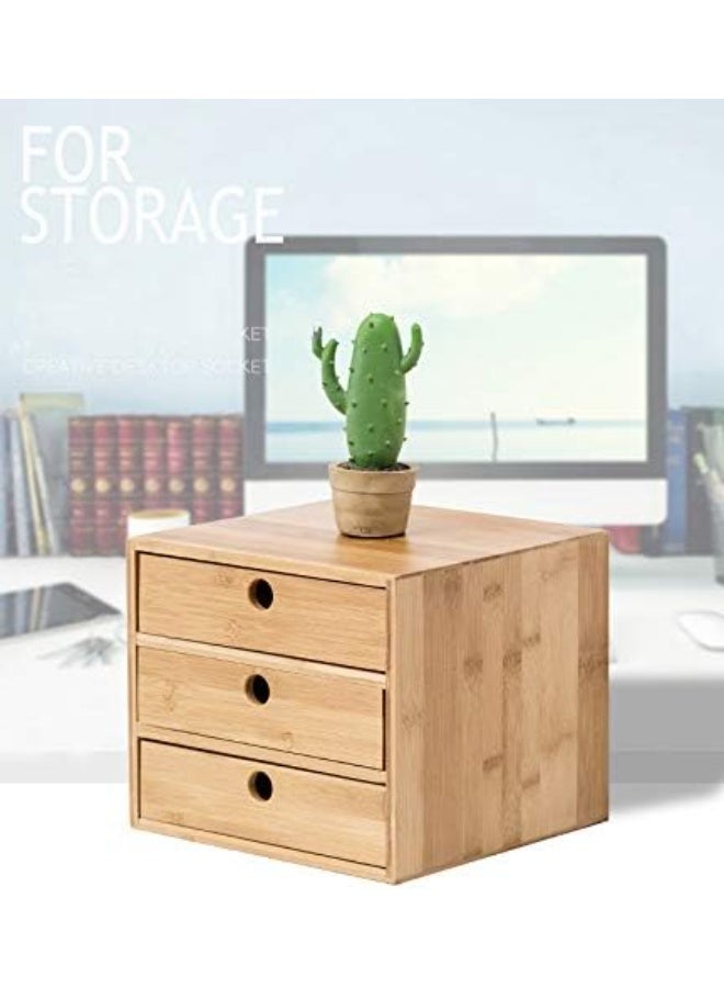 Wooden desk organizer with 3 drawers | Bedroom unit storage cabinet | Office storage | Living room sideboard/cabinet storage | Office tidy | Bedside cabinet, 25 x 25 x 22 cm - Image 2