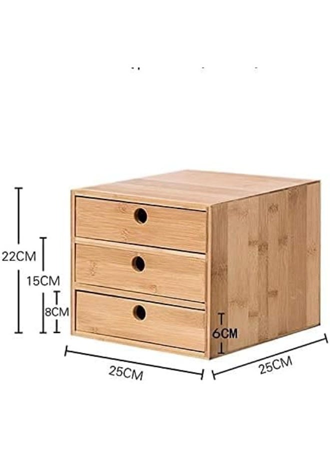 Wooden desk organizer with 3 drawers | Bedroom unit storage cabinet | Office storage | Living room sideboard/cabinet storage | Office tidy | Bedside cabinet, 25 x 25 x 22 cm - Image 3