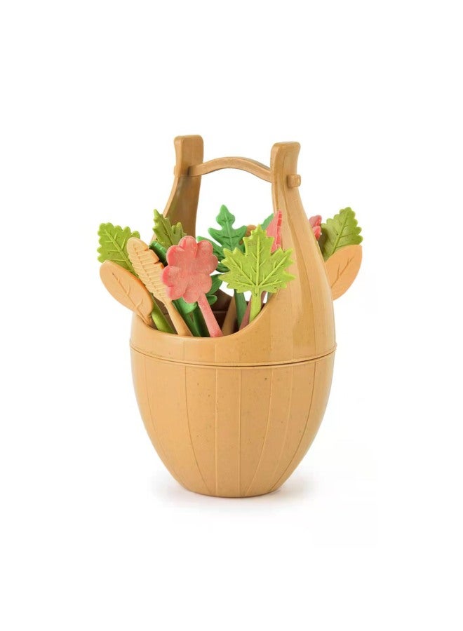 Cross-border Cartoon Animal Fruit Fork Fruit Plate Fruit Sign Multi-resin Environmental Protection Toothpick Bento Sign Color Plastic Sign-Specifications:16pc Brown-wheat Fruit Fork - Image 1