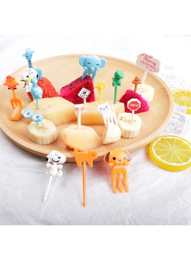 Cross-border Cartoon Animal Fruit Fork Fruit Plate Fruit Sign Multi-resin Environmental Protection Toothpick Bento Sign Color Plastic Sign-Specifications:16pc Brown-wheat Fruit Fork - Image 5
