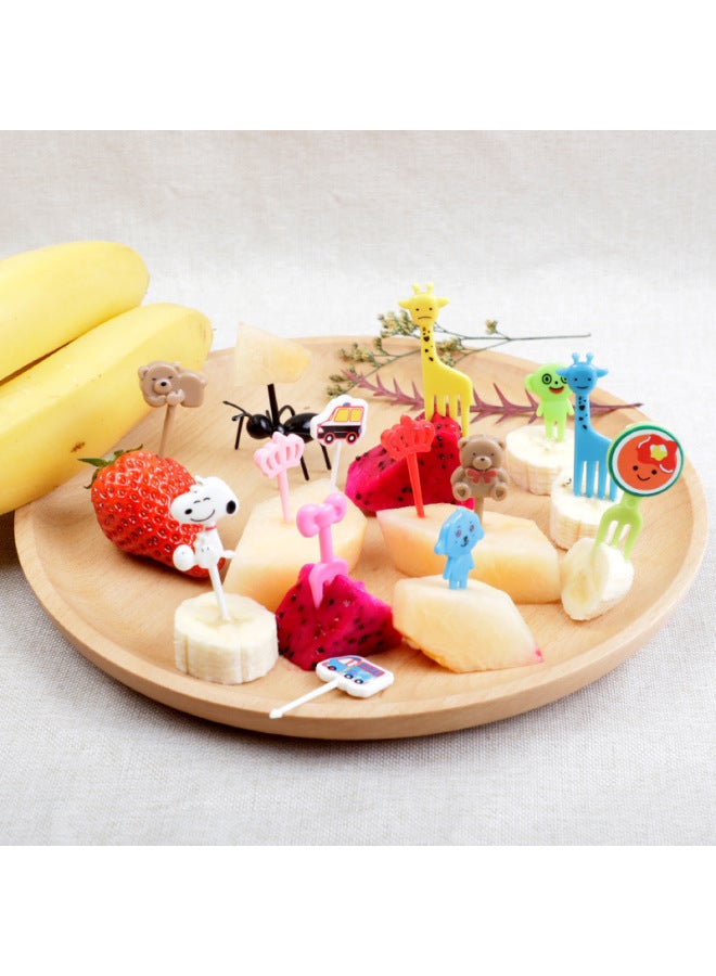 Cross-border Cartoon Animal Fruit Fork Fruit Plate Fruit Sign Multi-resin Environmental Protection Toothpick Bento Sign Color Plastic Sign-Specifications:16pc Brown-wheat Fruit Fork - Image 3