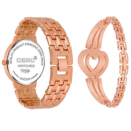 CERO Analogue Rose Gold Metal Watch & Bracelet Combo for Women & Girls (Rose Gold, Pack of 2) (Rose Gold Heart) - Image 3