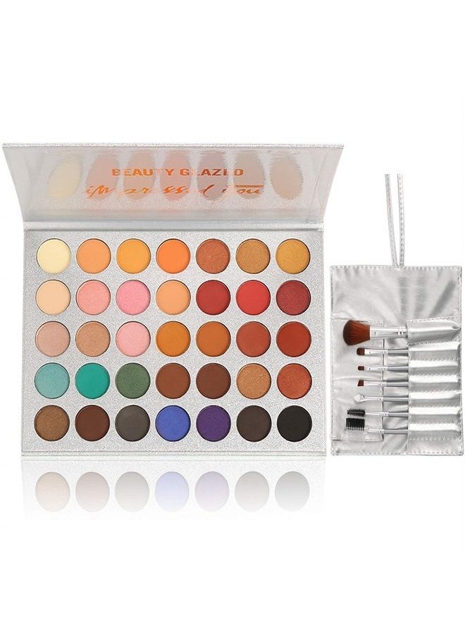 Bestland - 35 Colors Eyeshadow Palette with 7Pcs Makeup Brushes Set, All in One Makeup Kit Matte Shimmer Pigmented Eye Shadow Pallete Waterproof Powder Natural Nude Naked Smokey - Image 1