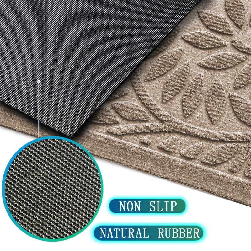 Bulijojo Front Door Mat Entrance,Durable Heavy Duty Welcome Mat,Thick Absorbent Natural Rubber Non Slip Mat,Sturdy Entryway Beige 17"x30" - Image 3