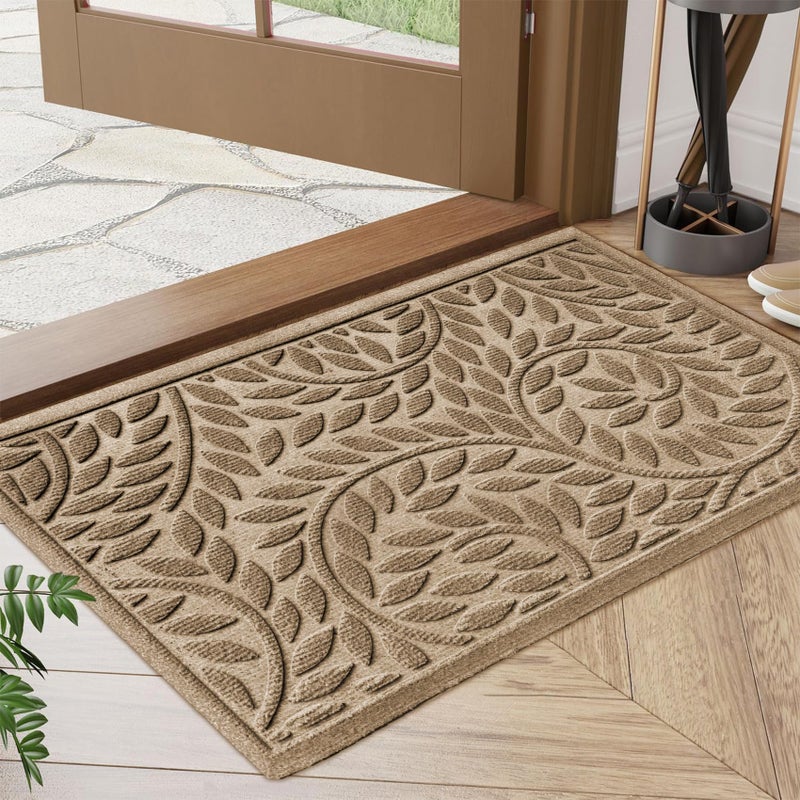 Bulijojo Front Door Mat Entrance,Durable Heavy Duty Welcome Mat,Thick Absorbent Natural Rubber Non Slip Mat,Sturdy Entryway Beige 17"x30" - Image 1