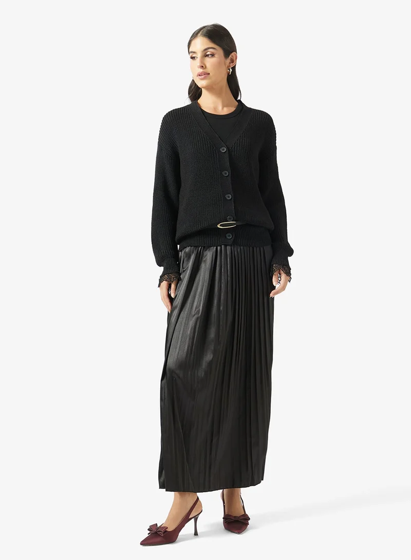 Khizana Knit Cardigan & Pleated Skirt Set