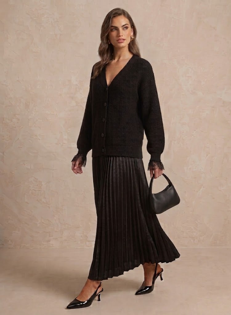 Khizana Knit Cardigan & Pleated Skirt Set - Image 1