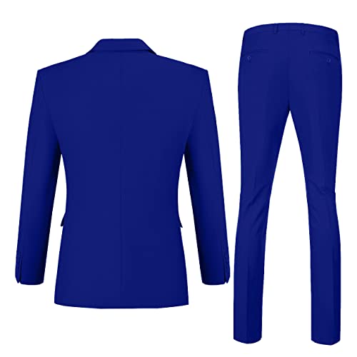 Lynerun Men Suit Set Two Button Slim Fit 2 Piece Suit Wedding Suit Blazer and Pants for Groom Royal Blue Formal Business Mens Tuxedo L - Image 2