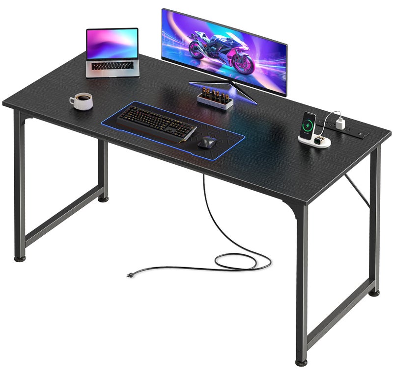 PRAISUN 47 X 20 Inch Office Computer Desk with Power Outlets and USB-C Port, Larger Gaming Desk, for Home Office, Study, Bedroom, Writing Work from Home Table, Metal Frame, Black - Image 1