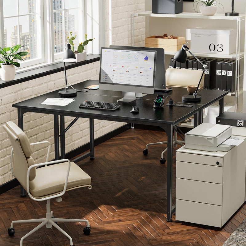 PRAISUN 47 X 20 Inch Office Computer Desk with Power Outlets and USB-C Port, Larger Gaming Desk, for Home Office, Study, Bedroom, Writing Work from Home Table, Metal Frame, Black - Image 2
