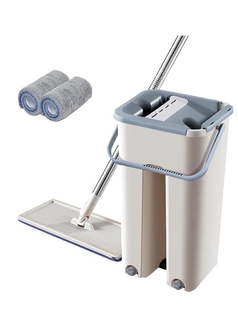 Scratch Wringing Flat Mop with Bucket Hands Free Floor Cleaning Microfiber 2 Mop Pads Wet Dry Cleaning Tools Flat  - Image 1