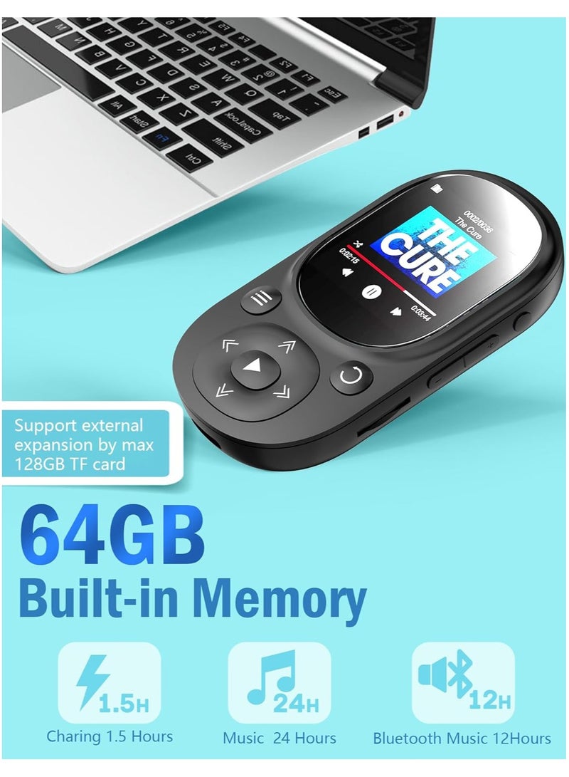 ليسو لاعب موسيقى MP3 بسعة 64 جيجابايت مع بلوتوث 5.2، لاعب موسيقى HiFi مع شاشة 1.5 بوصة، لاعب MP3 محمول مع مشبك/عداد خطوات للرياضة والجري، سماعات أذن متضمنة - Image 3